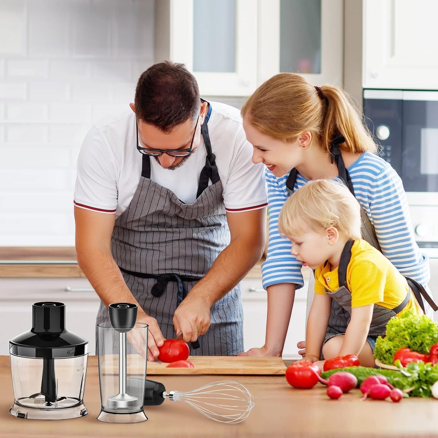 Upgraded Immersion Blender Handheld, 1000W 12-Speed 5 in 1 Hand Mixer Stick Blender with 304 Stainless Steel Blade,Food Processor,Beaker,Egg Whisk&Milk Frother,Non-Bpa,Smoothies Purée Baby Food