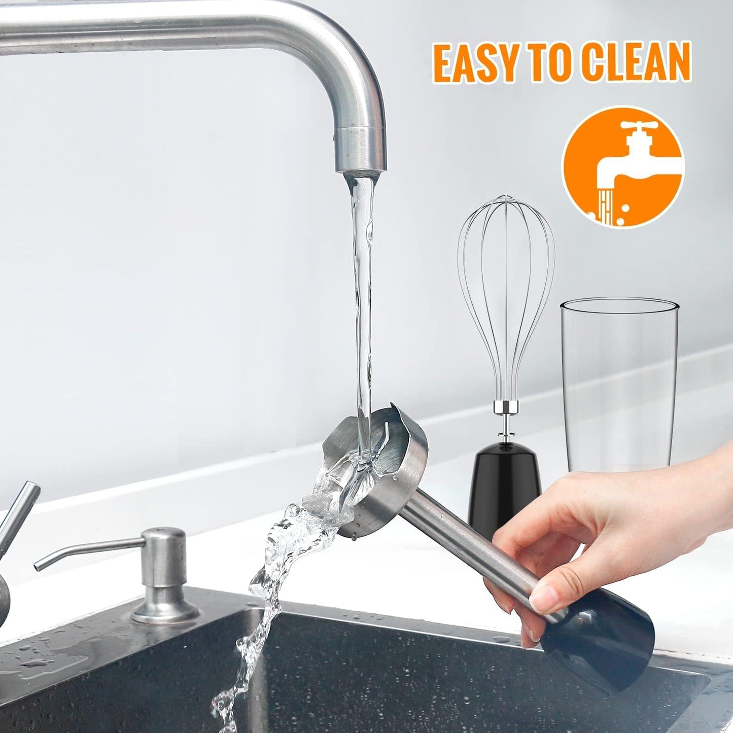 Upgraded Immersion Blender Handheld, 1000W 12-Speed 5 in 1 Hand Mixer Stick Blender with 304 Stainless Steel Blade,Food Processor,Beaker,Egg Whisk&Milk Frother,Non-Bpa,Smoothies Purée Baby Food