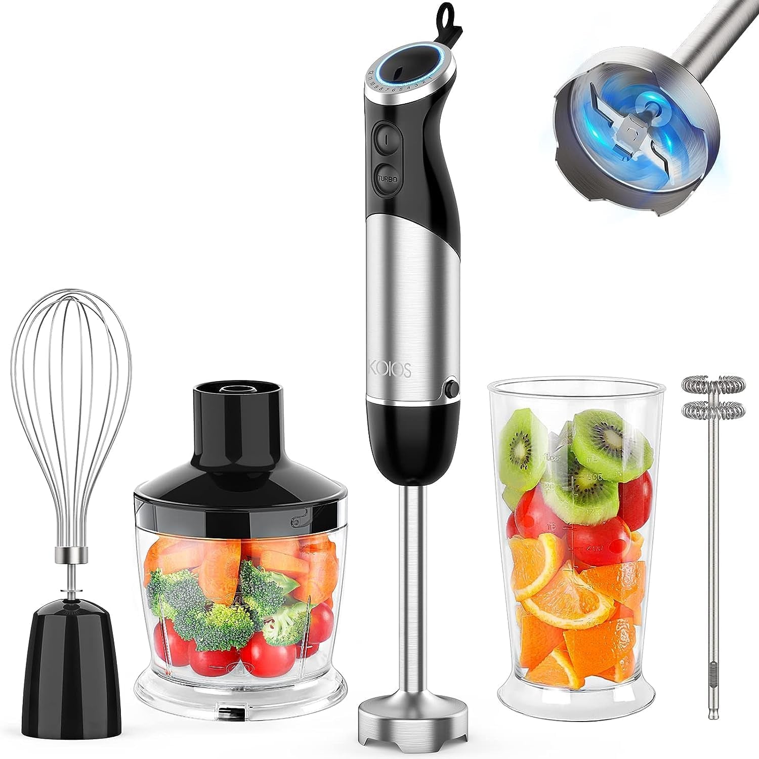 Upgraded Immersion Blender Handheld, 1000W 12-Speed 5 in 1 Hand Mixer Stick Blender with 304 Stainless Steel Blade,Food Processor,Beaker,Egg Whisk&Milk Frother,Non-Bpa,Smoothies Purée Baby Food