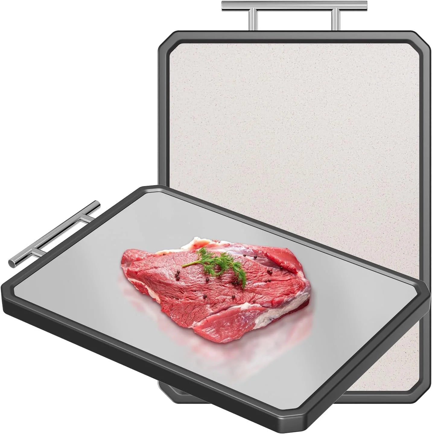 Double-Sided Stainless Steel Cutting Board 16X11 Inch - Stainless Steel-Wheat Straw PP Dishwasher Safe Chopping Board for Meat & Vegetables