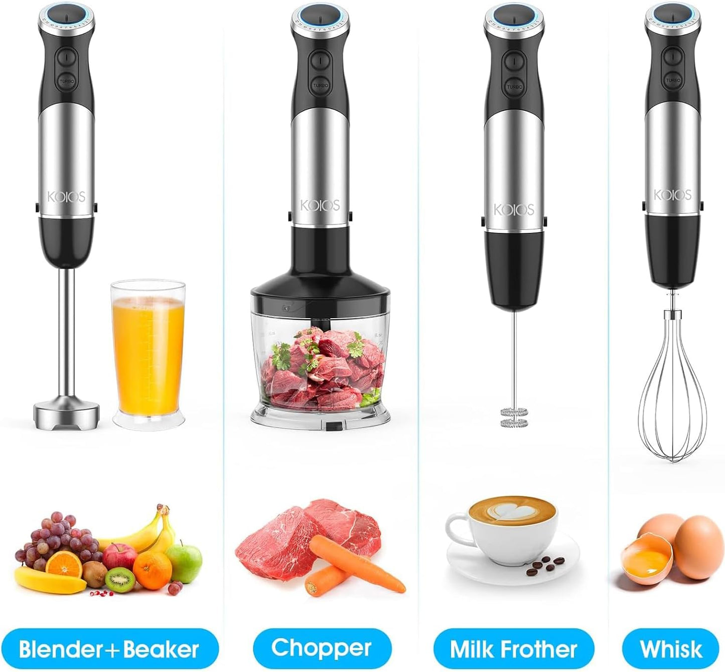 Upgraded Immersion Blender Handheld, 1000W 12-Speed 5 in 1 Hand Mixer Stick Blender with 304 Stainless Steel Blade,Food Processor,Beaker,Egg Whisk&Milk Frother,Non-Bpa,Smoothies Purée Baby Food