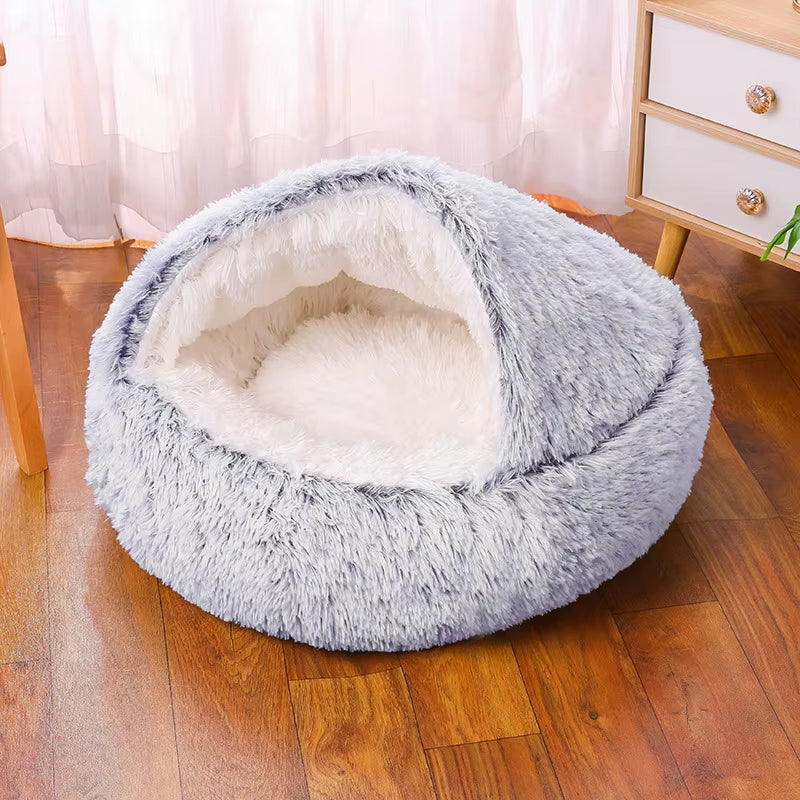 Plush Pet Cat Bed round Cat Cushion Cat House 2 in 1 Warm Cat Basket Pet Sleep Bag Cat Nest Kennel for Small Dog Cat Dog Bed