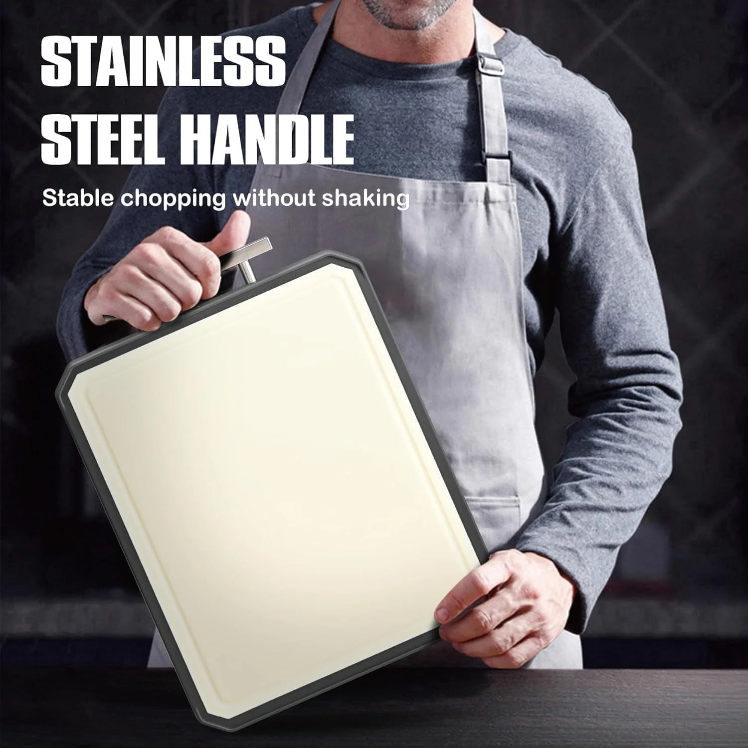 Double-Sided Stainless Steel Cutting Board 16X11 Inch - Stainless Steel-Wheat Straw PP Dishwasher Safe Chopping Board for Meat & Vegetables