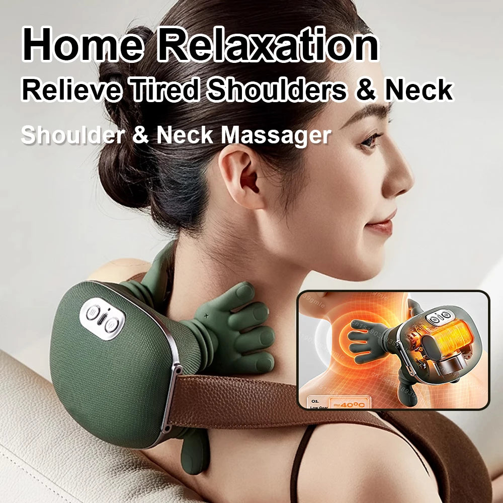 Bionic Heated Neck & Shoulder Massager Deep Kneading Pain Relie