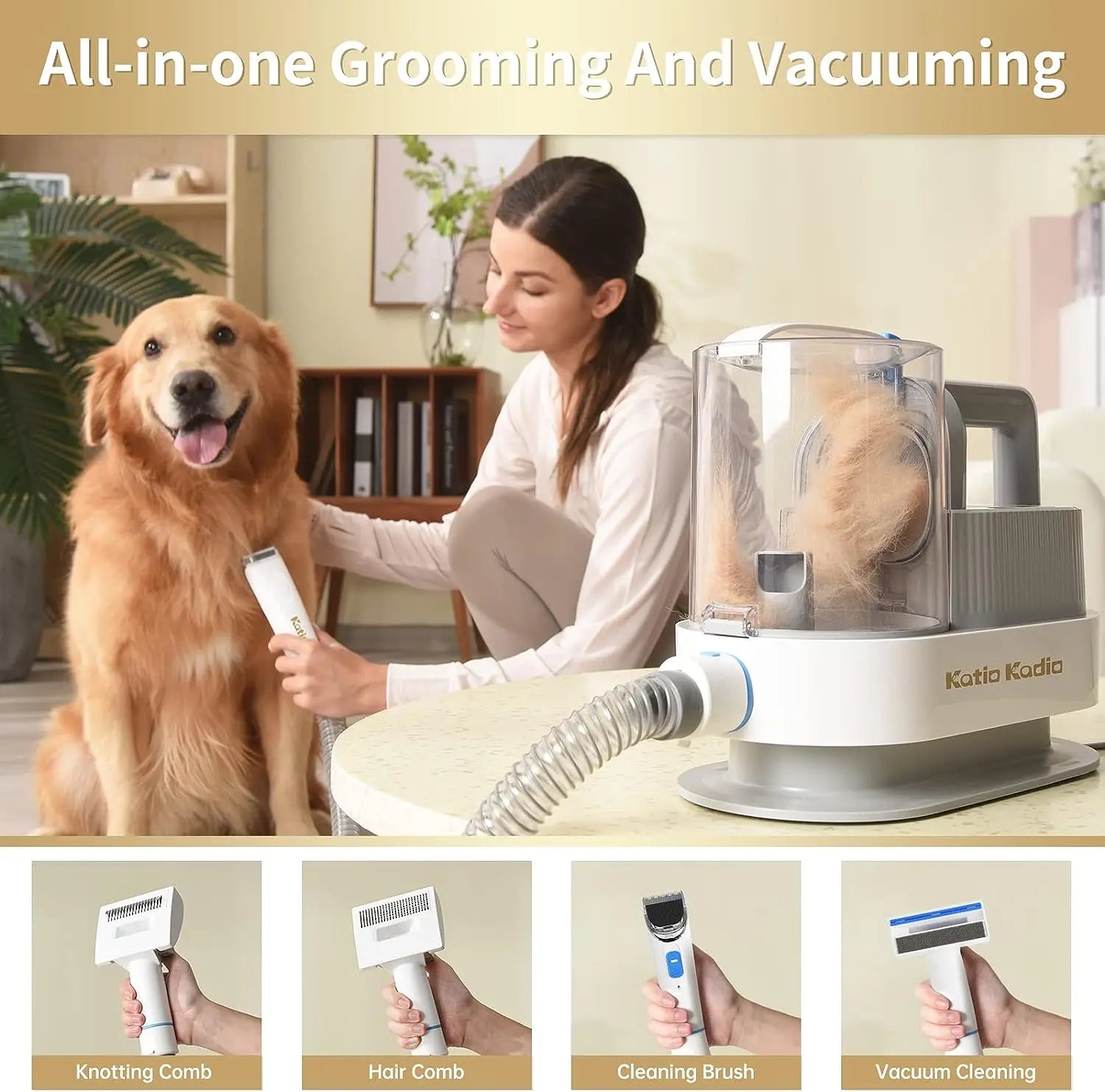 Pet Grooming Kit,5In1 Dog Grooming Kit with 2 Suction Mode,Low Noise Dog Hair Remover,Dog Vacuums for Hair Cleaning for Shedding