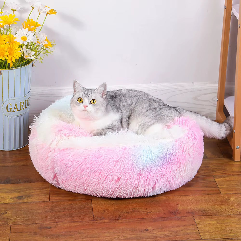 Plush Pet Cat Bed round Cat Cushion Cat House 2 in 1 Warm Cat Basket Pet Sleep Bag Cat Nest Kennel for Small Dog Cat Dog Bed