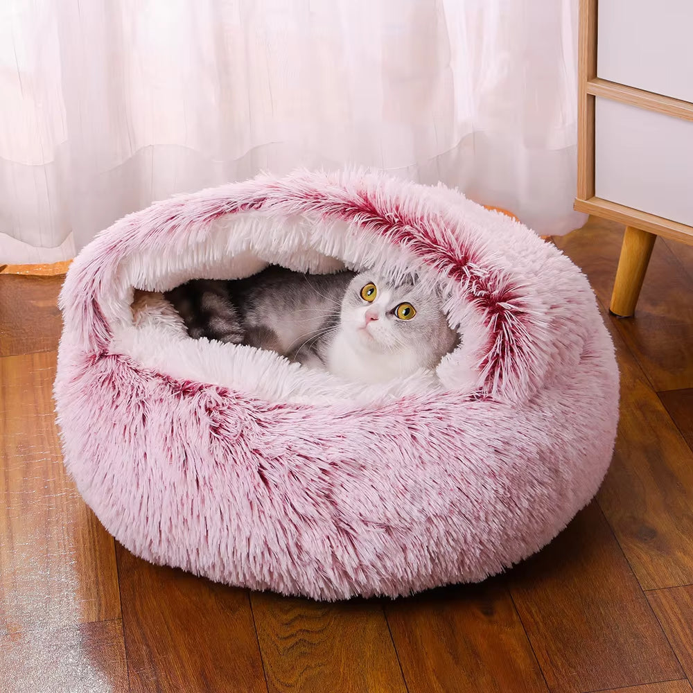 Plush Pet Cat Bed round Cat Cushion Cat House 2 in 1 Warm Cat Basket Pet Sleep Bag Cat Nest Kennel for Small Dog Cat Dog Bed