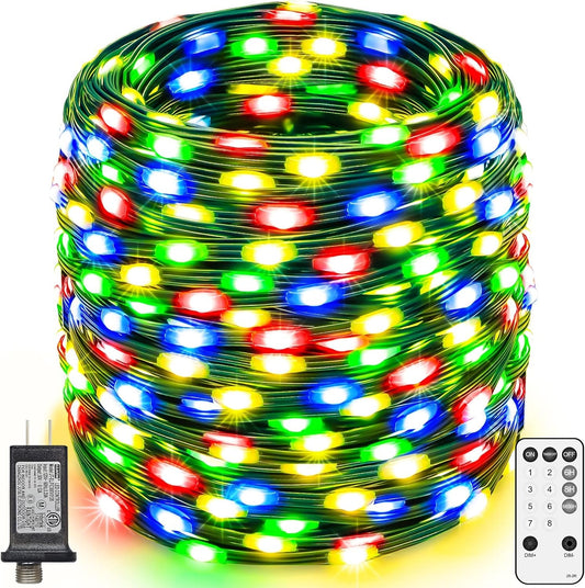 328 FT 1000 LED Christmas String Lights Outdoor Waterproof Twinkle Green Wire Plug Fairy Lights with Remote Timer 8 Modes Indoor Xmas Tree Decorations(Multicolor)